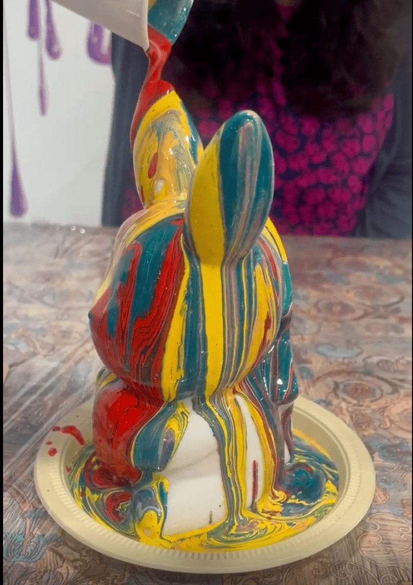 Bright acrylic paint colours ready for teddy pour art